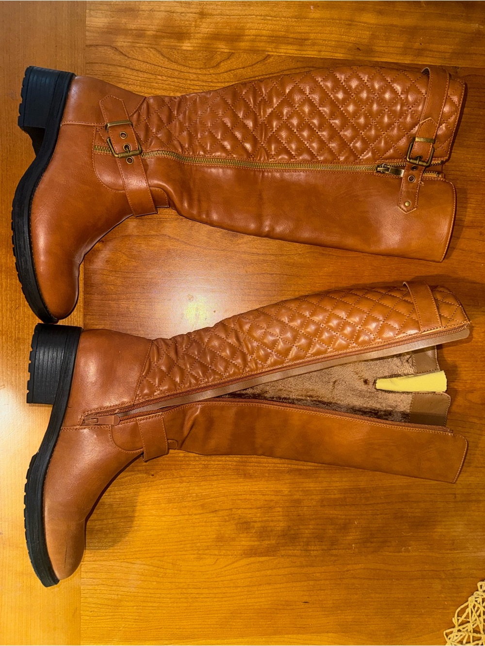 Dream Pairs Quilted Over-the-Knee Riding Boots in Cognac